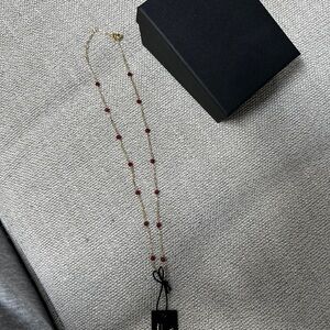 Elegant Gold and Red Beaded Necklace